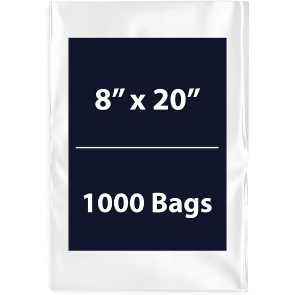 Multiple Sizes Clear Flat Poly Bags - 8"x20" & (1000 Bags) 1.5Mil Flat Open Top Plastic Packaging Packing | Flexible and Durable Plastic Bags | Low-Density Polyethylene (LDPE)