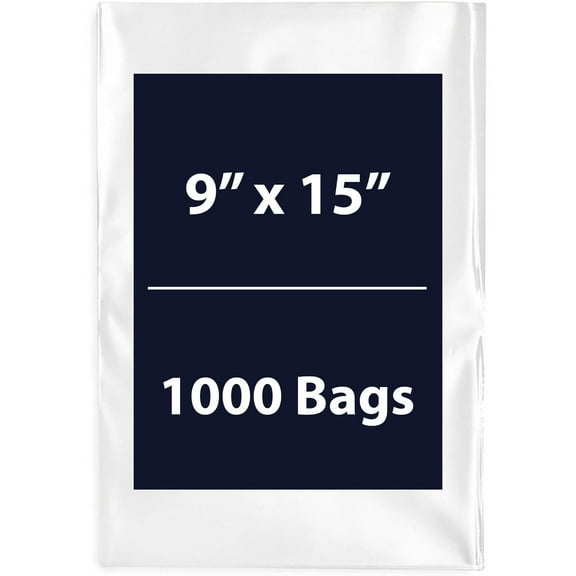 Multiple Sizes Clear Flat Poly Bags - 9"x15" & (1000 Bags) 1.5Mil Flat Open Top Plastic Packaging Packing | Flexible and Durable Plastic Bags | Low-Density Polyethylene (LDPE)