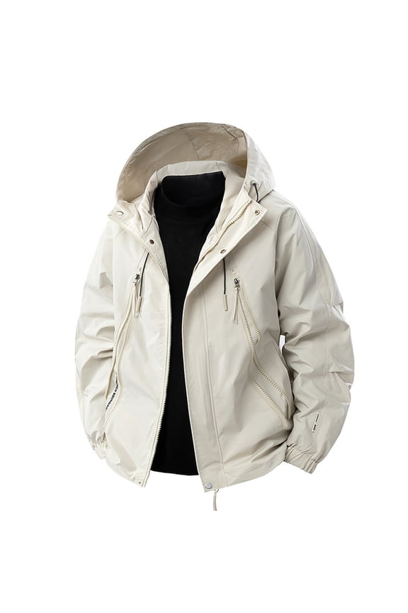Men's Casual Fashion Solid Color Long-Sleeved Hooded Zipper Pocket Jacket