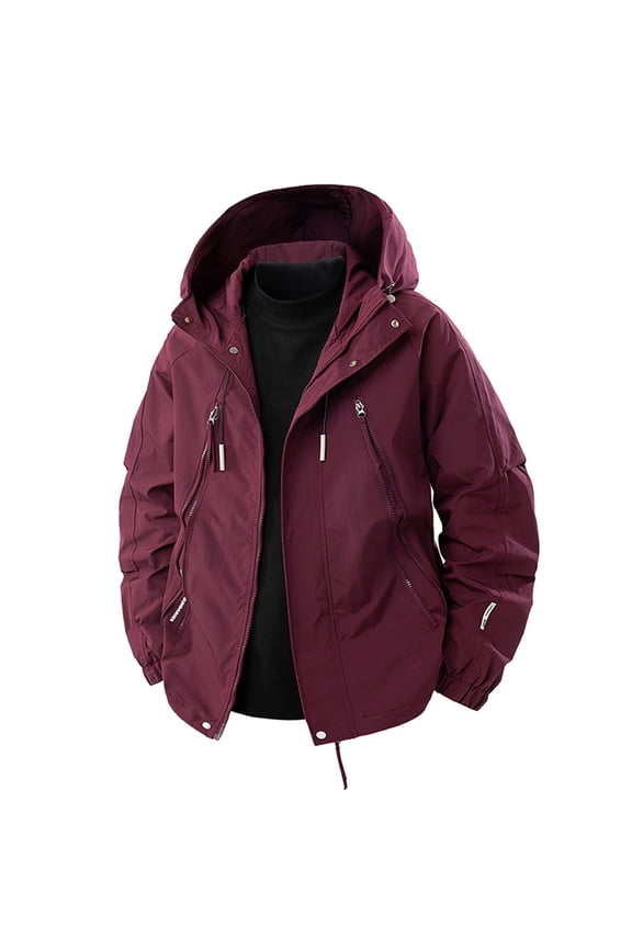 Multiple Sizes Hooded Jacket for Men Solid Color Outdoor Hiking Fishing Travel Long-Sleeved Coat