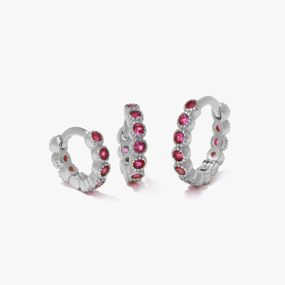 Multiple Sizes Paved Ruby Red 3A CZ  Hoop Earrings