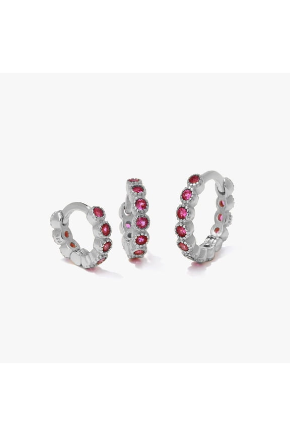 Multiple Sizes Paved Ruby Red 3A CZ  Hoop Earrings