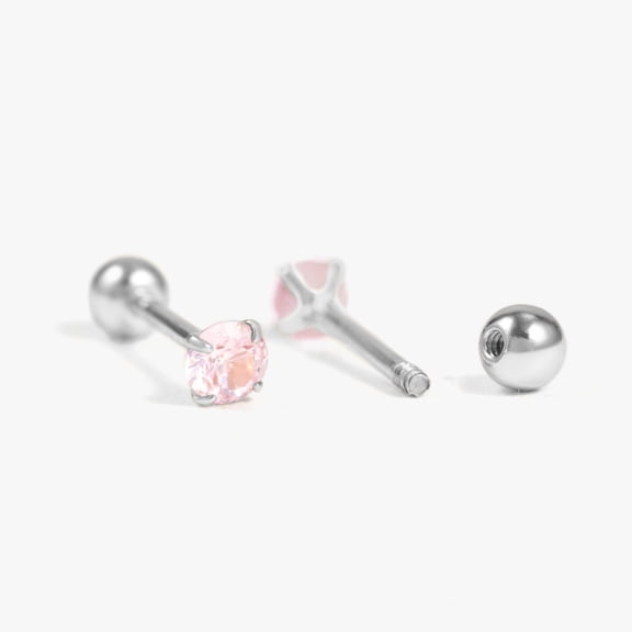 Multiple Sizes Pink 3A CZ Birthstone Screw Back Earrings
