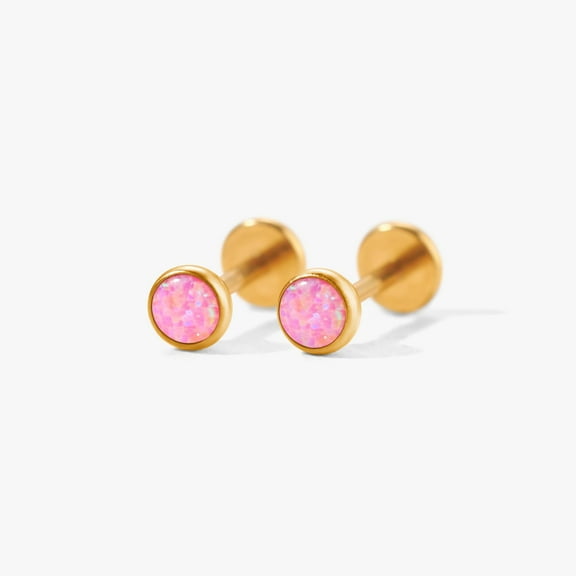 Multiple Sizes Pink Opal Bezeled Flatback Stud Earrings