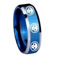 thumbnail image 1 of Multiple Skull 8MM Beveled Edge Blue Tungsten Men's Ring, 1 of 2