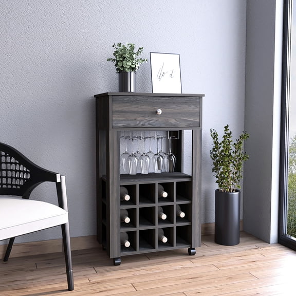 Multiple Storage Options - Use the wine rack, shelf, and drawer for organized wine and glass storage