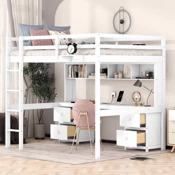 Multiple Storage Units, Multifunctional Desk - Full Size Loft Bed for Diverse Needs