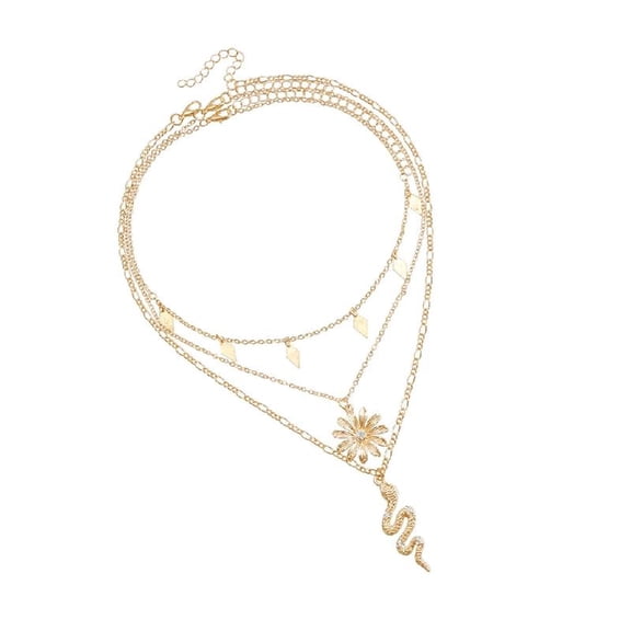 Multiple Strand Necklace Highlighting a Snake Pendant and Chokers Chain