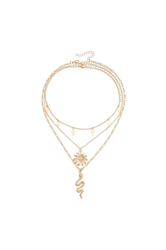 Multiple Strand Necklace Highlighting a Snake Pendant and Chokers Chain