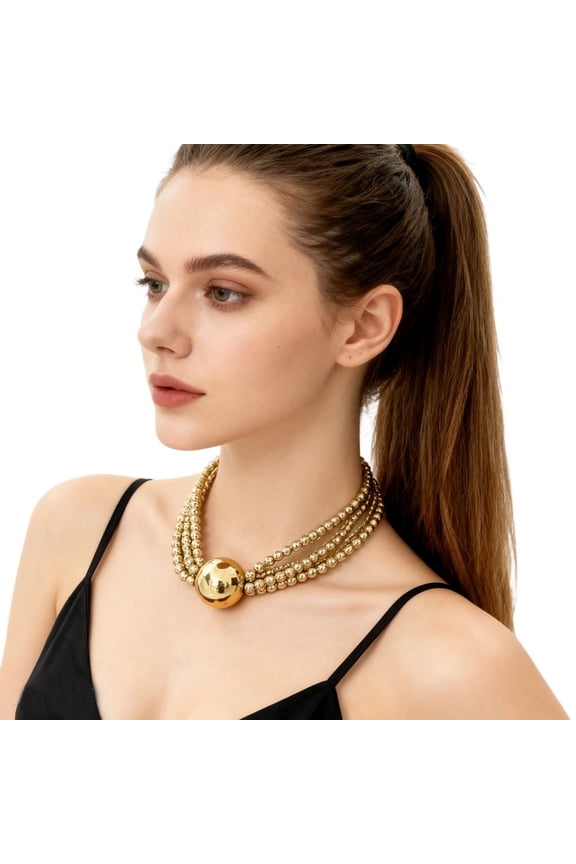 Multiple Strands Imitation Pearls Necklace For Sensitive Skin Large Sphere Pendant Evening Party Jewelry