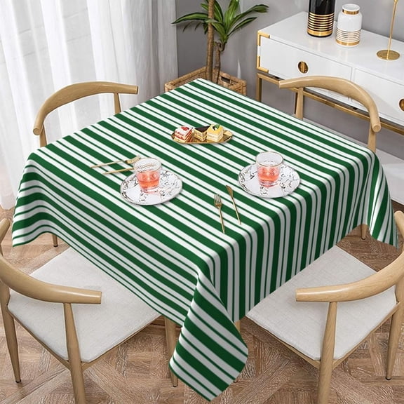 Multiple Stripe Patterns White Green Soft Tablecloth Square Dinng Table Covers for Kitchen & Table Linens 52" x 52"