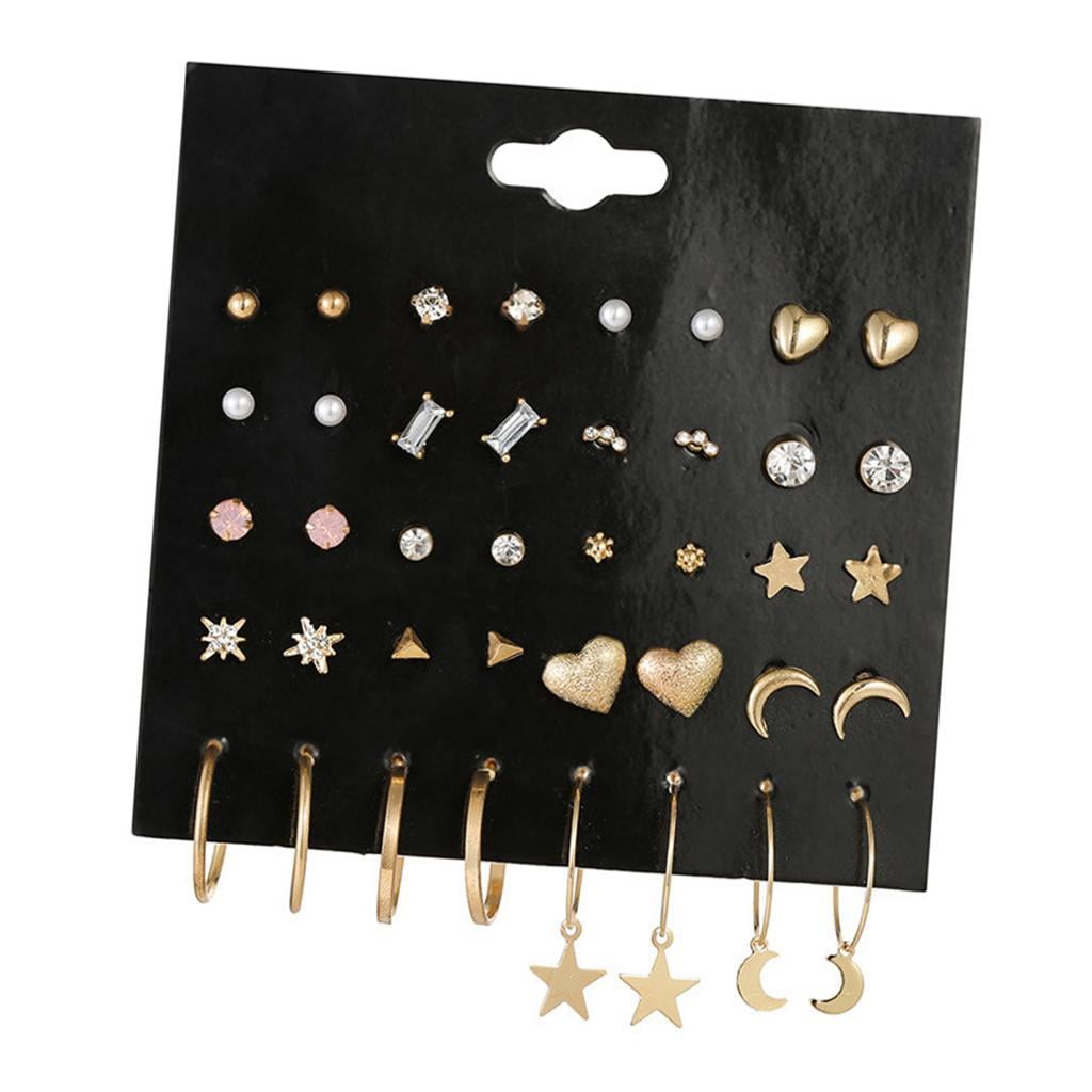 Multiple Stud Earrings Set for Women Hoop Earring Set Pack of 20 Pairs Style02