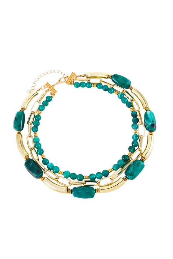Multiple Tiers Beaded Necklace Resin Geometric Designs Stackable Jewelry For Everyday Outfits And Special Event