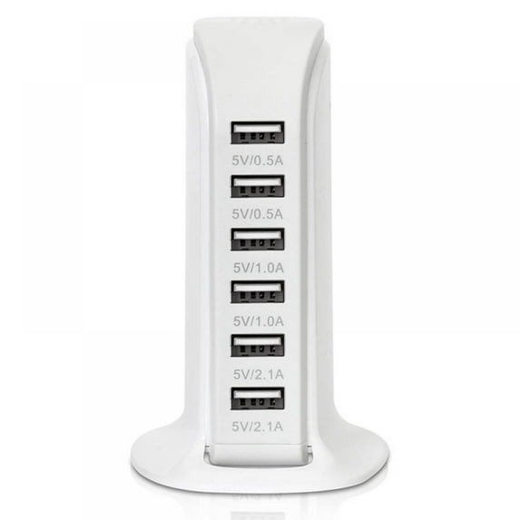 Multiple USB Charging Station,30W 6 Port Desktop Charger Power Adapter Portable 6 in 1 Fast Charging Hub for Multiple Devices,iPhone,iPad,Smartphones and More,White