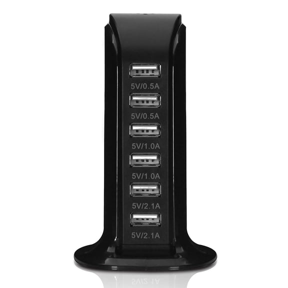 Multiple USB Tower Power Adapter 6-Ports Charging Station for Apple iPhoneX/XS/XR/XRMAX/8/7/6/6SPlus/5S/iPad Pro/Air/Mini Samsung Galaxy and More(Black)