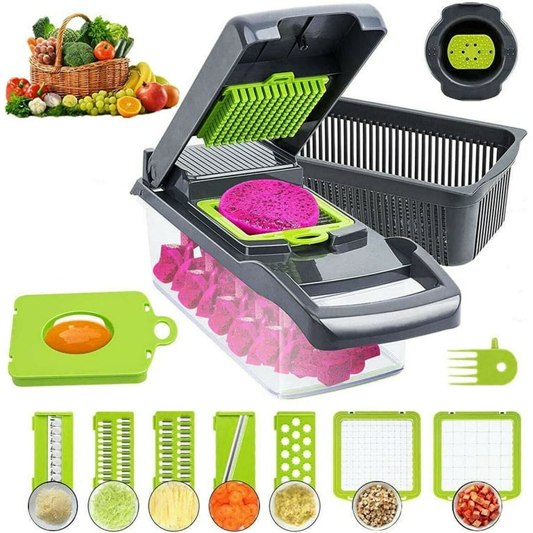 Multiple Vegetable Chopper Dicer, Onion Chopper, 12 in 1 Hand Held Food and  Fruit Chopper,Adjustable Veggie Mandoline Slicer with 7 Durable Stainless