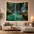 thumbnail image 1 of Multiple Waterfalls in Turquoise Pool, Serene Watercolor for Nature Lovers, Lush Forest Wall Art, Housewarming Gift, Tapestry Wall Hanging for Bedroom and Living Room, 1 of 7