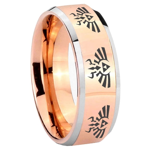 Multiple Zelda Beveled Edge Rose Gold Tungsten Engraved Ring 10MM