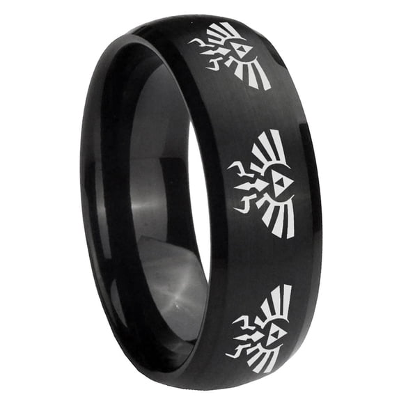 Multiple Zelda Dome Brush Black Polish Edge Tungsten Ring 10MM