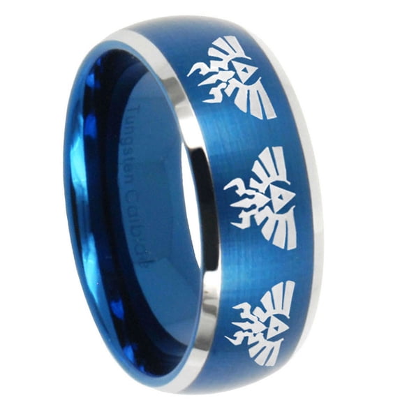 Multiple Zelda Dome Brushed Finish Blue Tungsten Men's Ring 10MM