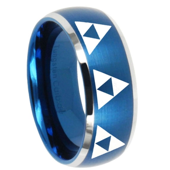 Multiple Zelda Triforce Dome Brushed Finish Blue Tungsten Ring 10MM