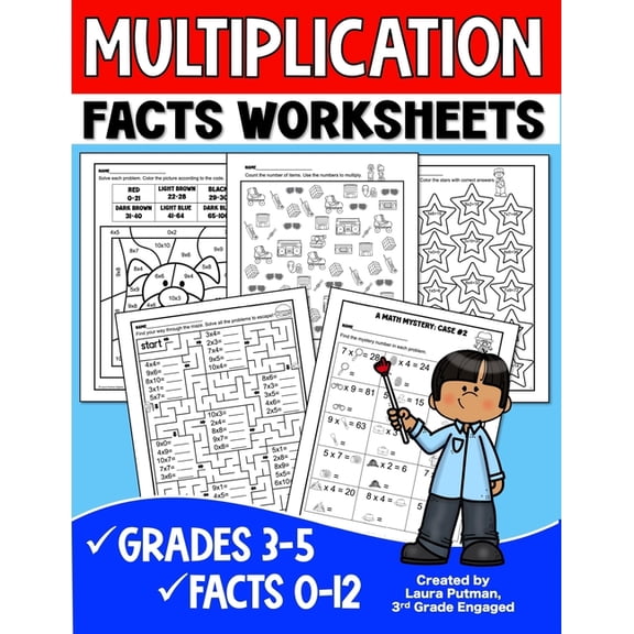 Multiplication Facts Practice for Kids Multiplication Facts Worksheets: Grades 3-5 Digits 0-12 Math Worksheets, (Paperback)