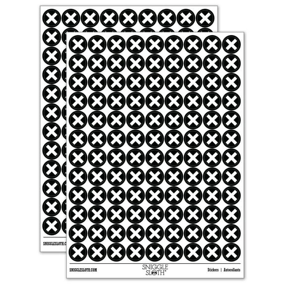 Multiplication Multiply Cross X Math Symbol 200+ Round Stickers - Black - Gloss Finish - 0.50" Size