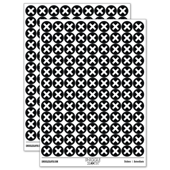 Multiplication Multiply Cross X Math Symbol 200+ Round Stickers - Black - Matte Finish - 0.50" Size
