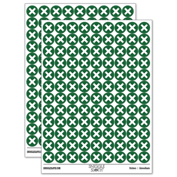 Multiplication Multiply Cross X Math Symbol Round Sticker Set - Dark Green - Gloss Finish - 0.50" Size