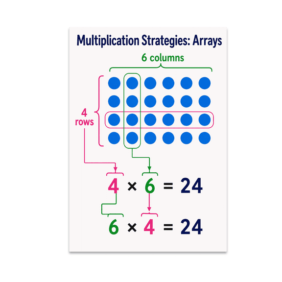 Multiplication Strategies Arrays Educational Reference - Classroom Learners - 13x19 Poster Print
