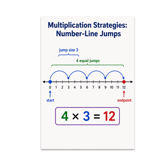 Multiplication Strategies Number-Line Jumps Educational Reference - 13x19 Poster Print