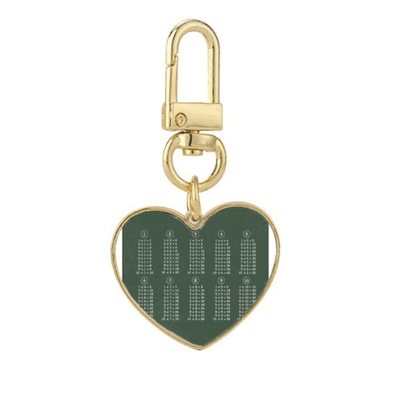 Multiplication Table Math Study Number Gold Heart Keychain Metal Keyring Holder