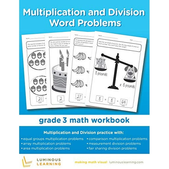 Pre-Owned Multiplication and Division Word Problems - Grade 3 Math Workbook: Making Math Visual: 33 Paperback