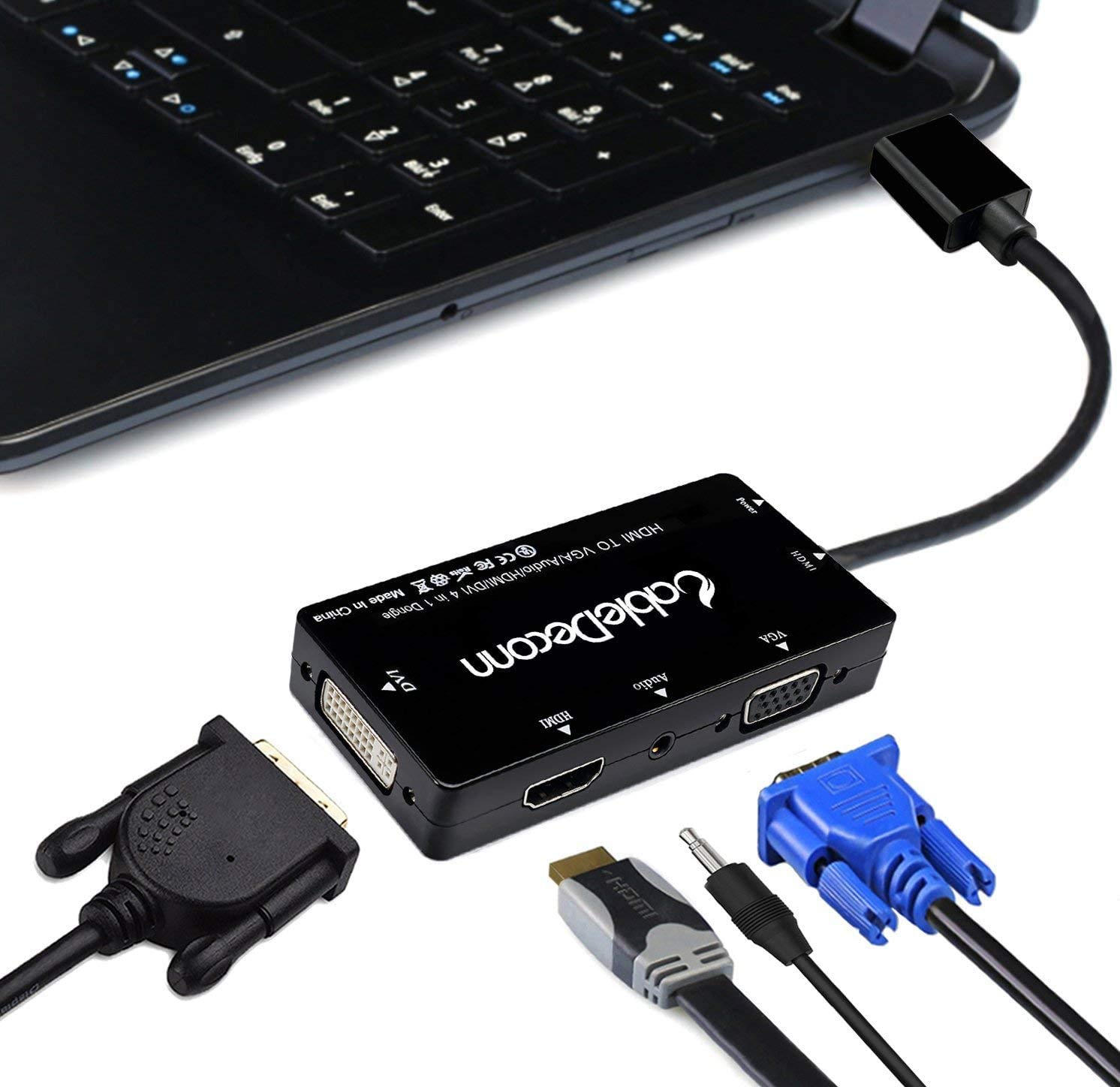 Multiport 4in1 HDMI to HDMI/DVI/VGA Adapter Cable with Audio Output