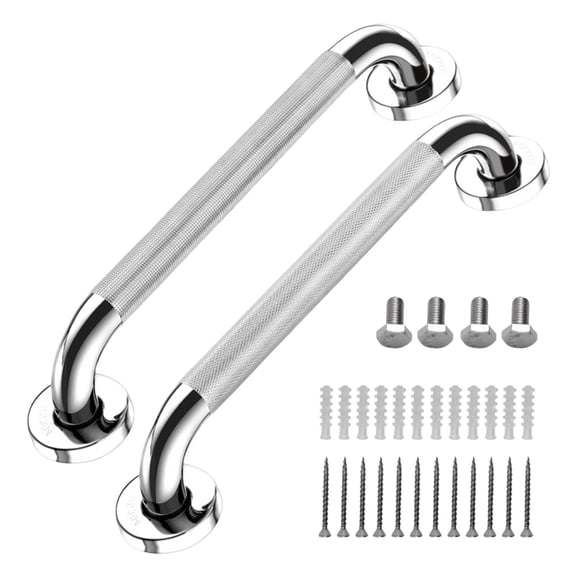 Multipurpose 12Inch Anti Slip Grab Rod 2 Pack Stainless Steel for Bathroom and Toilet Safety Support Easy Setups