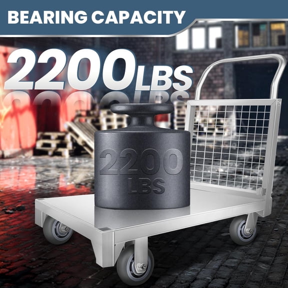 Multipurpose 4 in1 Foldable Flatbed Cart, Heavy Duty Push Cart Dolly with Swivel Wheels 2200lbs for Grocery Laundry Storage