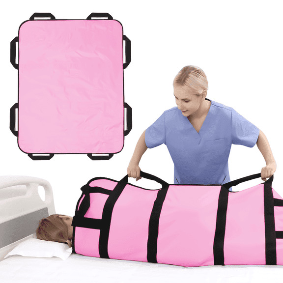 Multipurpose 48" x 40" Positioning Bed Pad with Reinforced Handles - Reusable & Washable Transfer Sheet for Turning, Lifting & Repositioning - Double-Sided Nylon Fabric, Pink