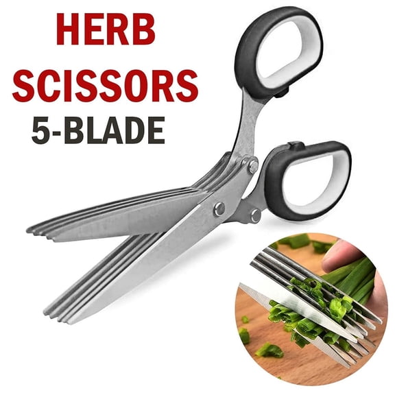 Multipurpose 5 Blade Herb Scissors Stainless Steel Kitchen Shears with Cover & Cleaner