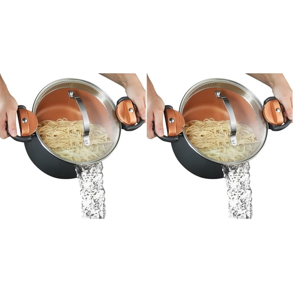 Multipurpose 5 Quart Stock Pot with Strainer Lid & Twist and Lock Handles, Nonstick Ceramic Surface, Tempered Glass Lid, Dishwasher Safe – Effortless Cleanup Pasta Pot