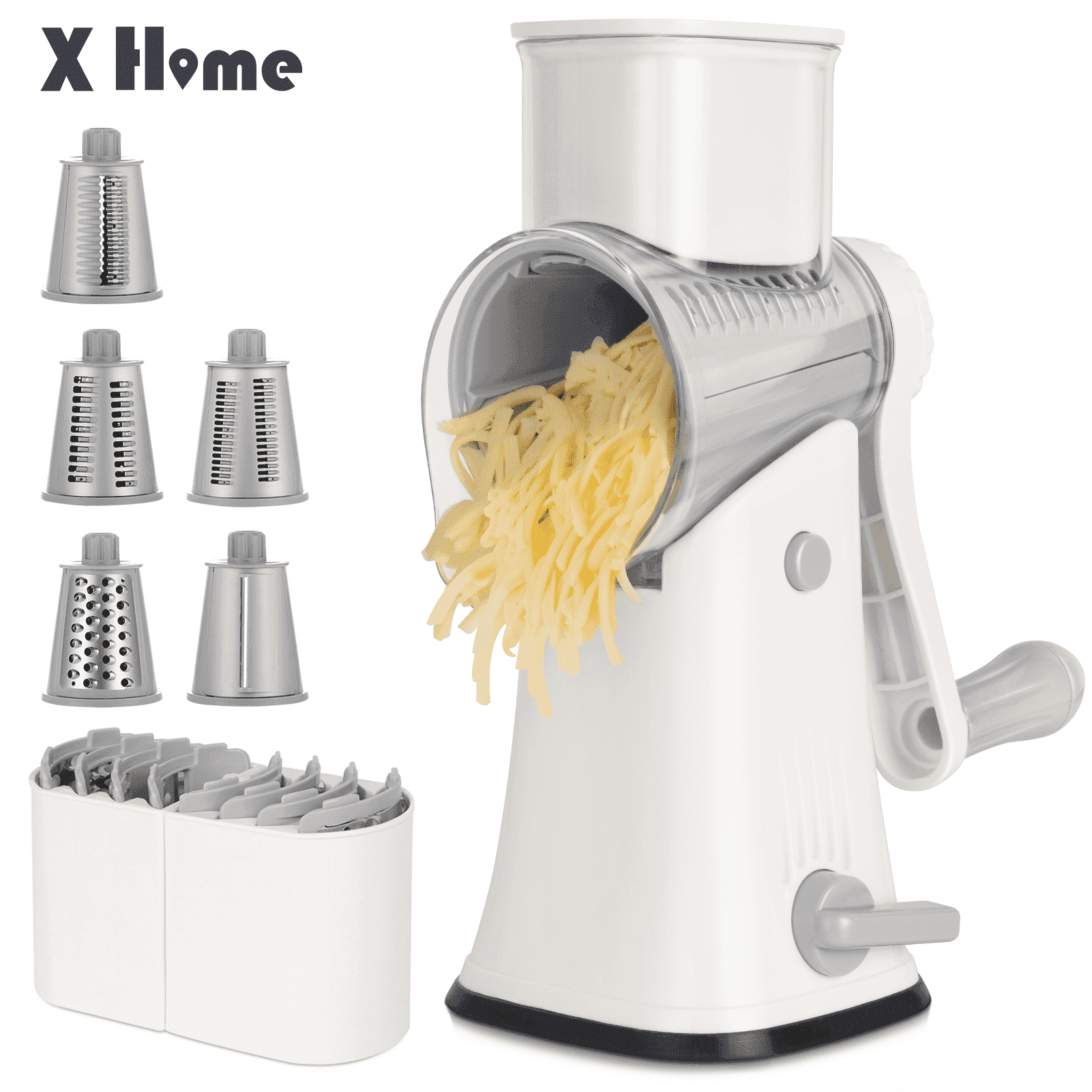 X Home Multipurpose 5-in-1 Rotary Cheese Grater, Cheese Shredder with Rubber Suction Base, Versatile Drum Blades for Vegetables, Nuts, and More, White - Walmart.com