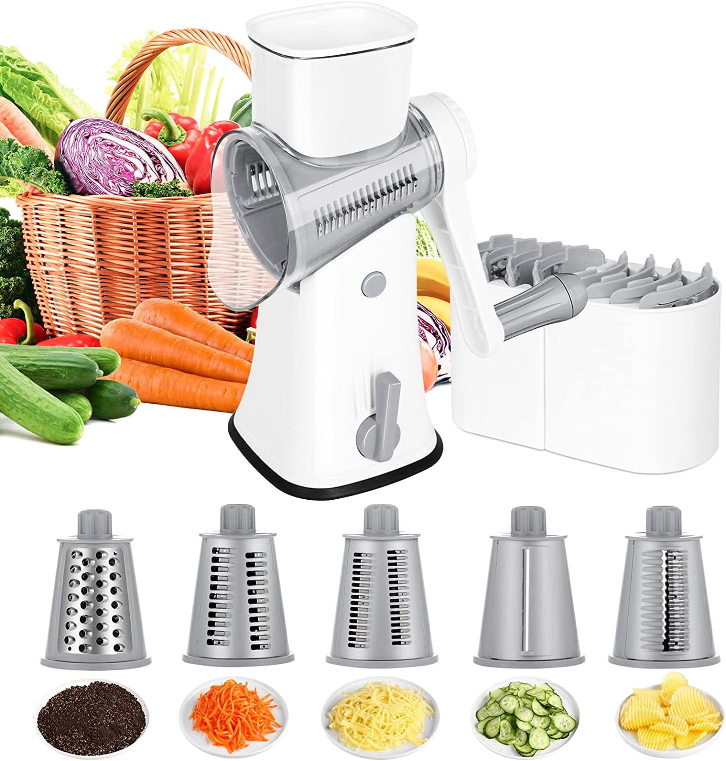  Elyum Rotary Cheese Grater Manual Cheese Grater with Handle 3  Interchangeable Stainless Steel Blades Cheese Shredder Strong Suction Base Cheese  Graters for Kitchen Vegetables, Cheese and Nuts (Green): Home & Kitchen