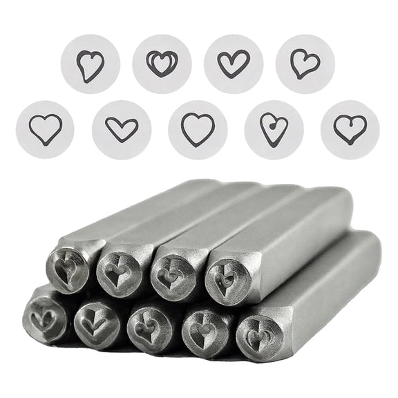 Multipurpose 9 Heart Pattern Sturdy Steel Stamps 3MM Steel Home Accessory for Jewelry Designers and Enthusiasts