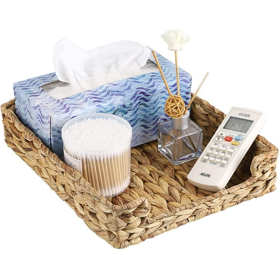 Multipurpose A4 File Tray Natural Water Hyacinth Desk Tray Organizer Woven Letter Size Desk Documents Trays Magazine Files Storage Basket Organizer Bin for Office Cosmetics Bathroom