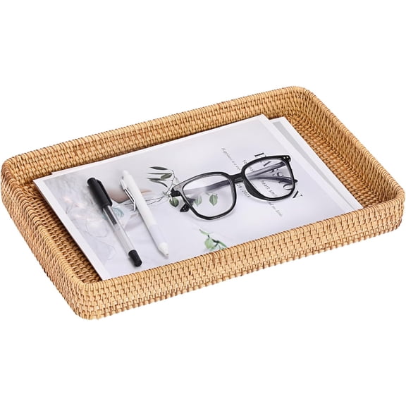 Multipurpose A4 File Tray Rattan Desk Tray Organizer Woven Letter Size Desk Documents Trays Magazine Files Storage Basket Organizer Bin for Office Cosmetics Bathroom