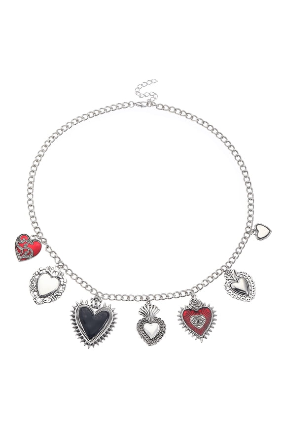 Multipurpose Adjustable Length Necklace With Gothic Designs and Multiple Flaming Heart Pendants Fashion Accessory