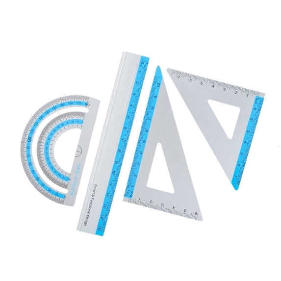 Multipurpose Aluminum Ruler Set Includes Straight Edges Protractor Triangles School Classroom Drafting Essential Measure