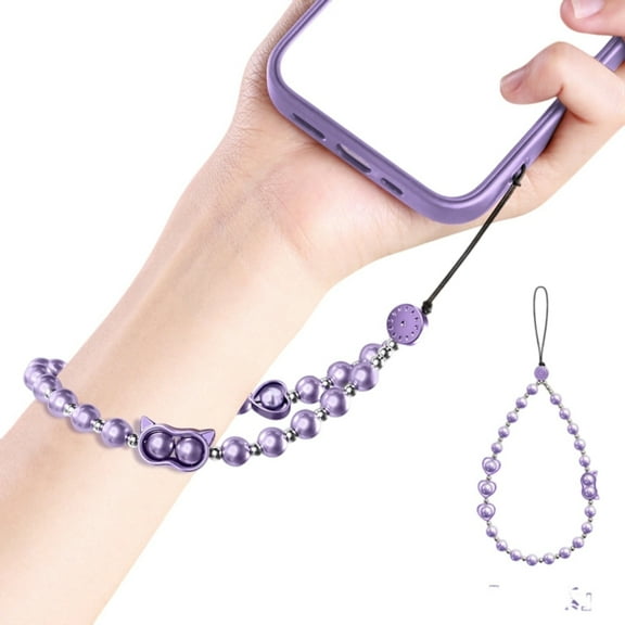Multipurpose Beaded Phone Strap Adjustable Wrist Lanyard Featuring Strong Rope & Pearls Detailing for Smartphone Use