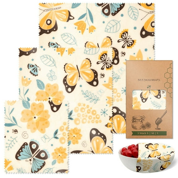 Multipurpose Beeswaxs Wraps Set of 3 Reusable Sturdy Cotton Storage Sheets Home Accessory for Kitchen Freshness
