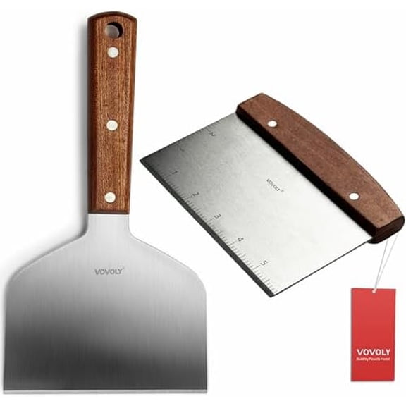 Multipurpose Bench Scraper Kitchen Utensil for Flat Top Griddle, Dough Cutter for Bread and Pizza Dough - Stainless Steel Metal Griddle Scraper Chopper