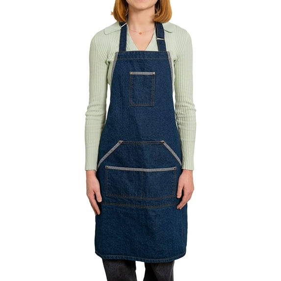 Multipurpose Blue Denim Chefs Bib Apron - BBQ, Painting, Garden, Cooking for Men and Women with 5 pockets